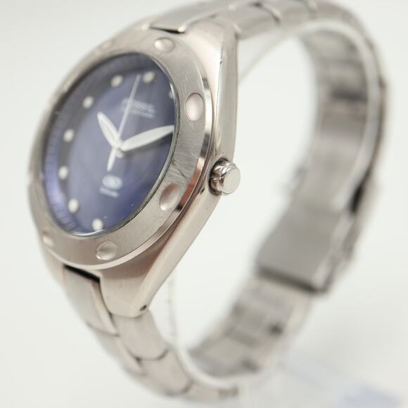 Fossil Blue Mens Silver Tone Blue Dial Watch AM-3319 Stainless Steel New Battery - Picture 11 of 14